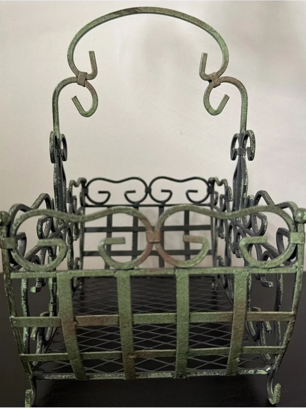 Metal-Wrought Iron Green Basket- French Country Style / Cottagecore/ Farmhouse